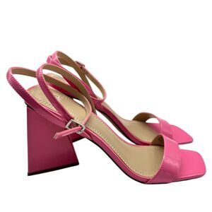 BP Parrker Ankle Strap Sandal Triangle Chunky Heel Pink Size 9 Retro Barbiecore
